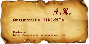 Antunovits Miklós névjegykártya